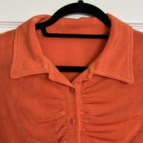 Orange Ruched Button-Up Top - Picture 3 of 5